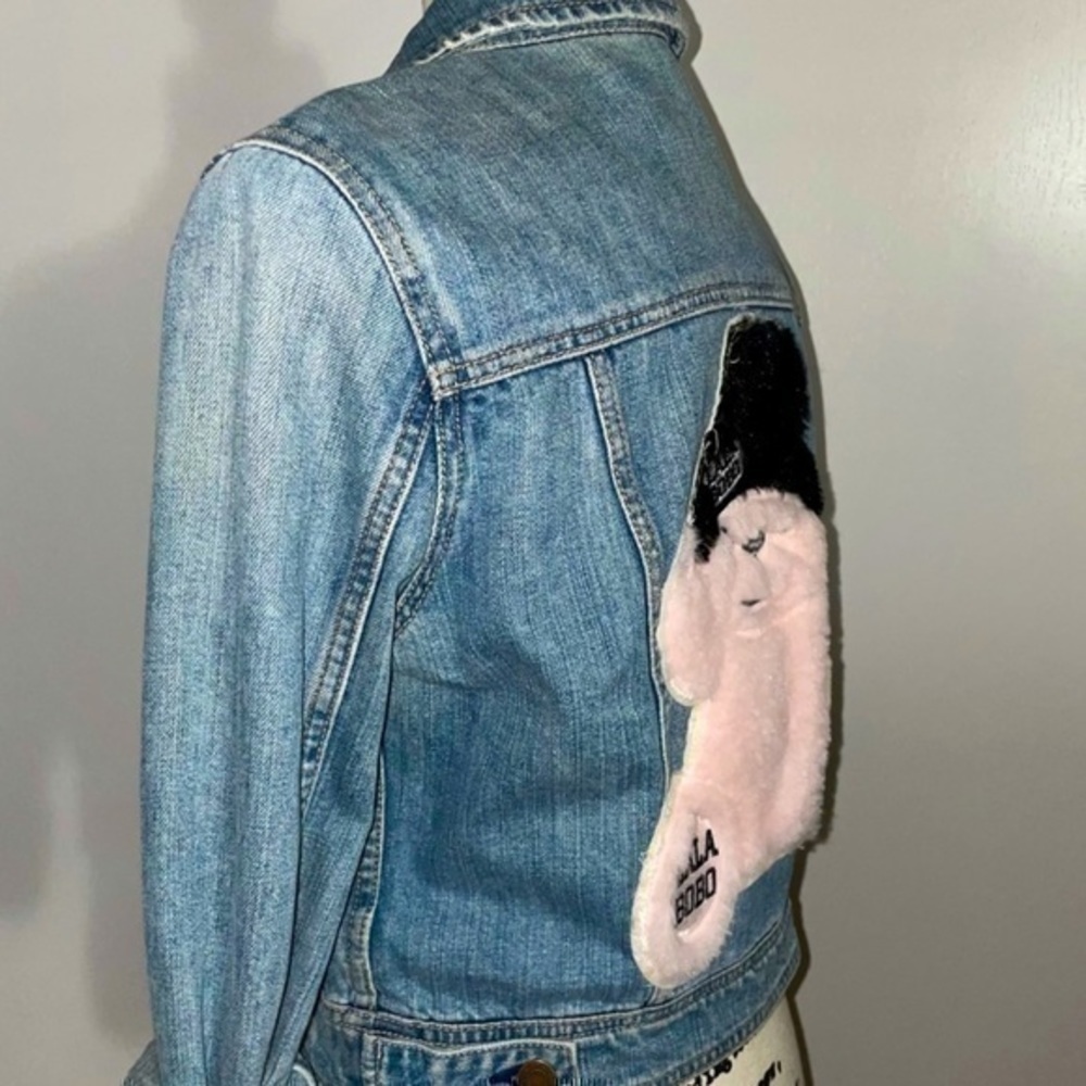 American eagle denim jacket blue jean w/ lalabobo bear back bear-ly 🐻 preloved - Picture 10 of 12
